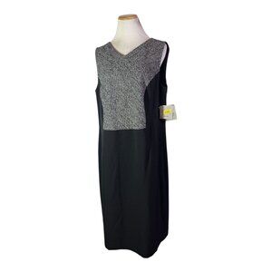 Kasper Size 14W Sleeveless Dress Black Grey Lined